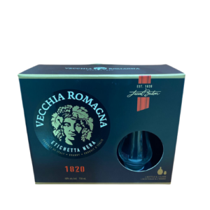 Estuche Brandy Vecchia Romagna etiqueta negra con 1 vaso